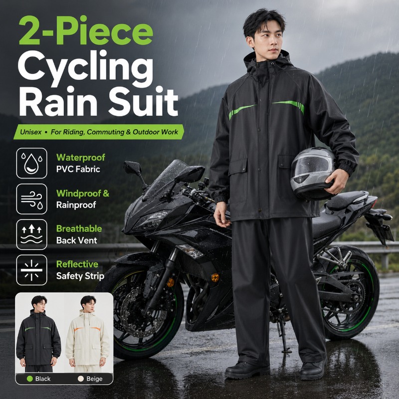 Cycling Commute In Rain - 유니섹스 2피스 방수 사이클링 레인슈트 –