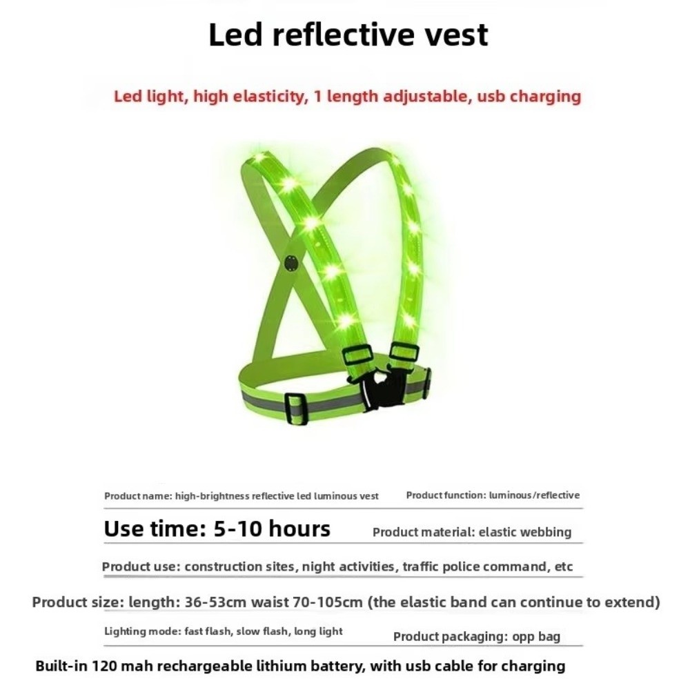 새로운 폴리에스터 LED 안전 조끼 녹색 라이트 USB - Reflective Vest Cycling 리뷰 및 가격