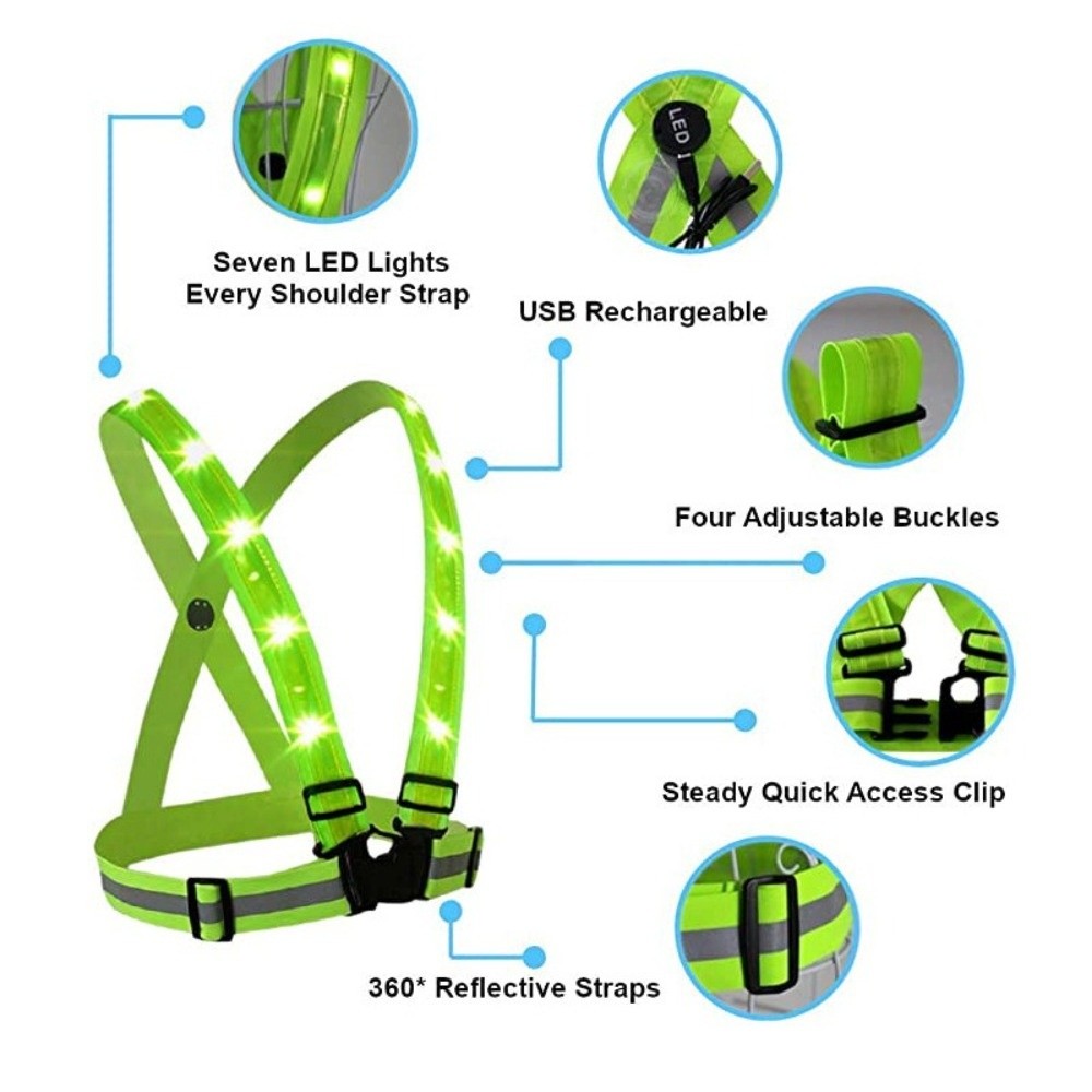 새로운 폴리에스터 LED 안전 조끼 녹색 라이트 USB - Reflective Vest Cycling 리뷰 및 가격